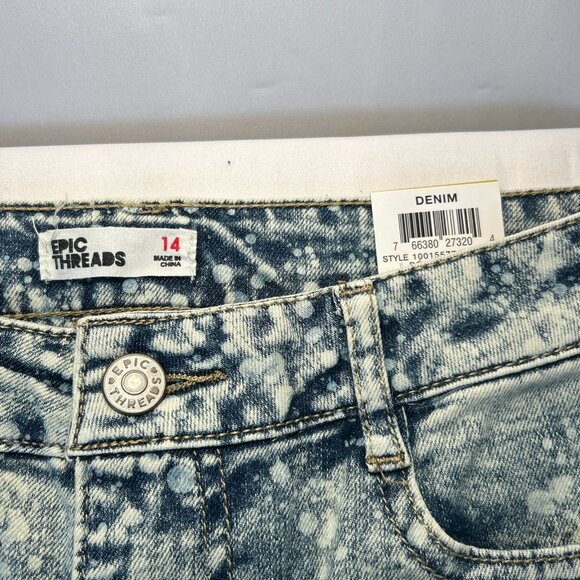Girls Size 14 Acid Wash Denim Straight Leg Raw Fringe Bottom Trendy Y2K Fun NWT - Picture 3 of 13